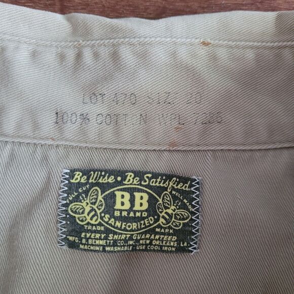 Vintage BB Brand Shirt Mens 20 2XL ? Khaki Twill Button Up Work Pockets USA Flaw - Picture 3 of 16
